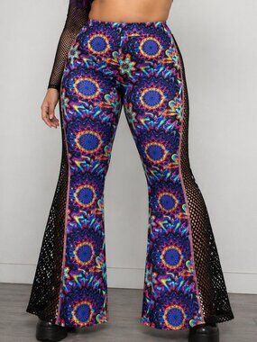 iHeartRaves Psychedelic Mesh Flared Bell Bottom Yoga Pants 1X Festival